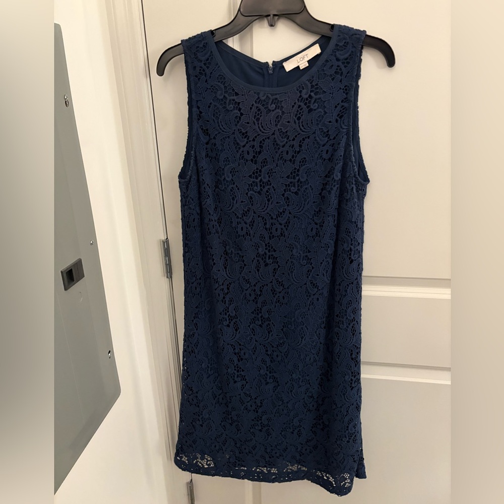 Loft Navy Blue Lace Sheath Dress